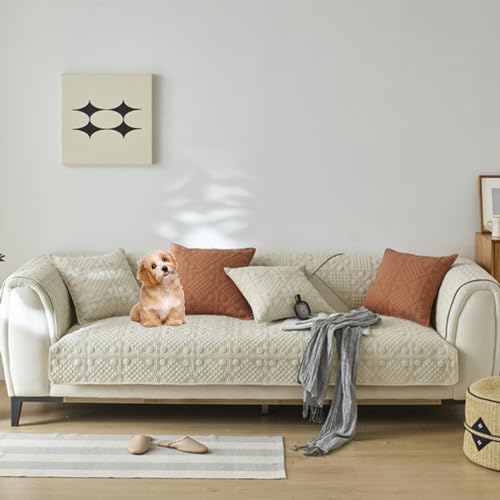 Zeyeo Sofabezug Aus Gestepptem Jacquard Mit Blumenmuster Aus Baumwolle – rutschfest Für 1–4 Sitze, Haustierfreundlich(Beige,90 * 210cm/35.4 * 83in) von Zeyeo