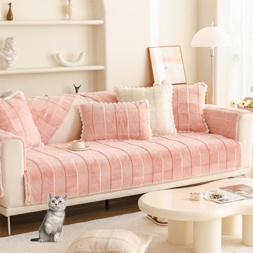 Zeyeo Sofabezug Aus Kaninchen-Plüsch, rutschfest, L-Form, Für 1–4 Sitzer, Waschbar, Haustierschutz(Pink,90 * 180cm/35.4 * 71in) von Zeyeo
