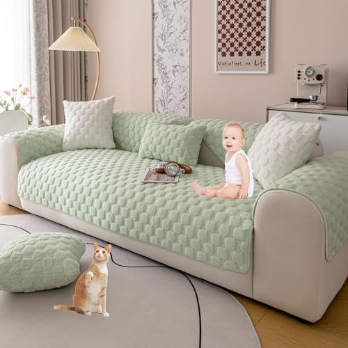 Zeyeo Sofabezug Aus Kunstkaninchenfell In L-Form, Weicher Plüsch, Einfarbig, Rutschfester Schutz Für Hunde(Green,110 * 210cm/43 * 83in) von Zeyeo