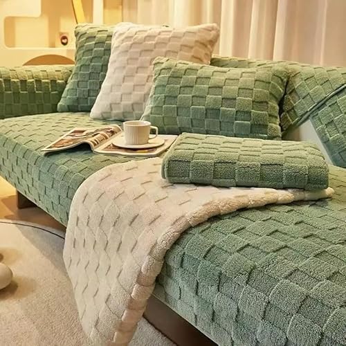 Zeyeo Sofabezug Aus Plüsch, Quadratisch, Einfarbig, Weich, Warm, rutschfest, Für 1–3 Sitze, Schutz Für Haustiere(Green,70 * 150cm/27.6 * 59in) von Zeyeo