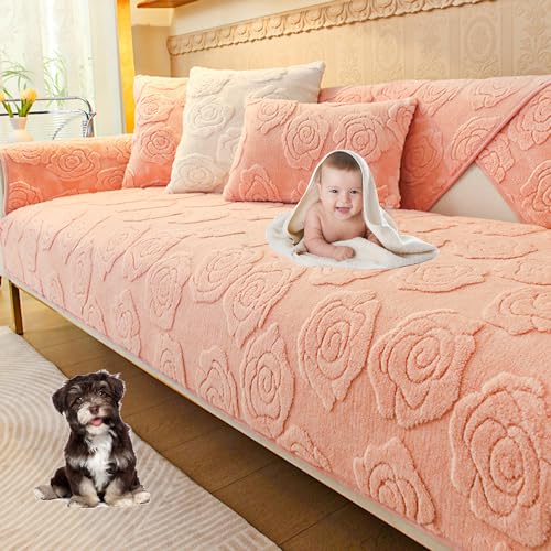 Zeyeo Sofabezug Aus Plüsch In Einfarbiger Rosenform – Dicker, Rutschfester, Waschbarer Möbelschutz Für Alle Jahreszeiten Und Hunde(Pink,70 * 210cm/27.6 * 82.7in) von Zeyeo