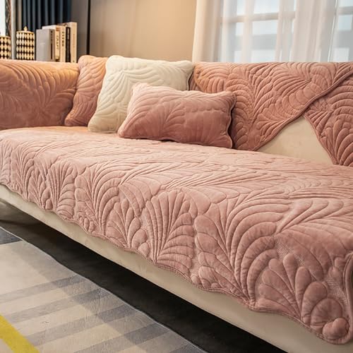 Zeyeo Sofabezug Aus Verdicktem Plüsch Mit 3D-Blattstruktur Für 3-Kissen-Sofagarnitur, Moderner, Schlichter Stil, Mehrere Farben(Pink,110 * 240cm/43 * 94.5in) von Zeyeo