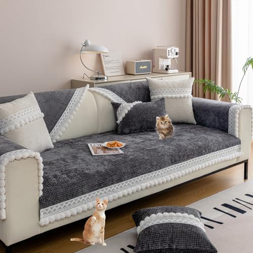 Zeyeo Sofabezug Aus Waffelsamt – Rutschfester, Waschbarer Sofabezug Für L-förmige 2-/3-/4-Sitzer Und Haustiere(Black,110 * 210cm/43 * 83in) von Zeyeo