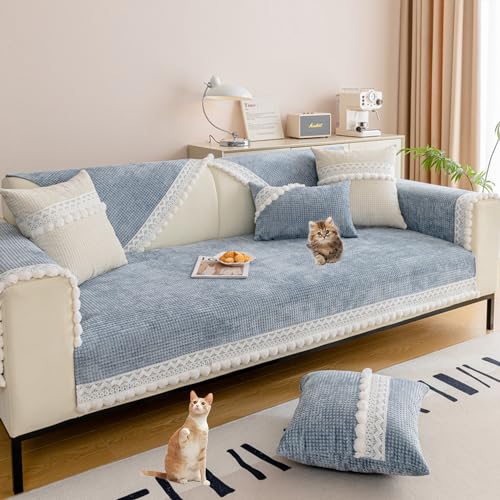 Zeyeo Sofabezug Aus Waffelsamt – Rutschfester, Waschbarer Sofabezug Für L-förmige 2-/3-/4-Sitzer Und Haustiere(Blue,70 * 120cm/27.6 * 47in) von Zeyeo