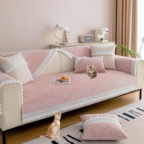 Zeyeo Sofabezug Aus Waffelsamt – rutschfest, Waschbar, Für 2-/3-/4-Sitzer-Sofas In L-Form, Haustierfreundlich(Pink,70 * 90cm/27.6 * 35.4in) von Zeyeo