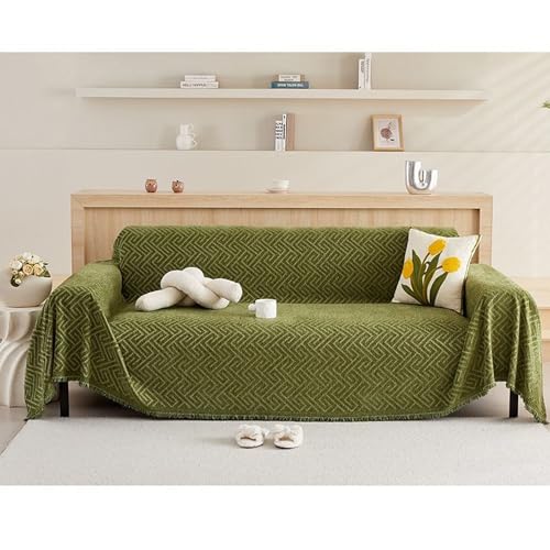 Zeyeo Sofabezug Für Zweisitzer, 2–4 Kissen, Kratzfester Chenille-Schutz Mit Quaste, Langlebig(Green,180 * 260cm/71 * 102in) von Zeyeo
