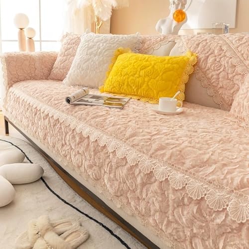Zeyeo Sofabezug Mit Armlehnen In Rosen-Plüschoptik – Rutschfester, Weicher Sofaschutz Für Haustiere(Beige,110 * 180cm/43 * 71in) von Zeyeo