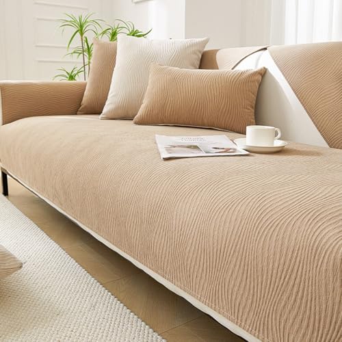 Zeyeo Sommerkühlender Sofabezug Aus Eisseide, 3 Kissen, rutschfest, Atmungsaktiv, 1-4-Sitzer-Schutz(Khaki,70 * 150CM) von Zeyeo