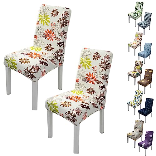Zeyeo Stretch Chair Cover for Dining Room Set of 1/2/4/6 Modern Style Parson Chair Slipcovers Jacquard Design Seat Cover Universal Washable Seat Protector for Hotel Banquet Restaurant,Flower a 2pcs(Fl von Zeyeo