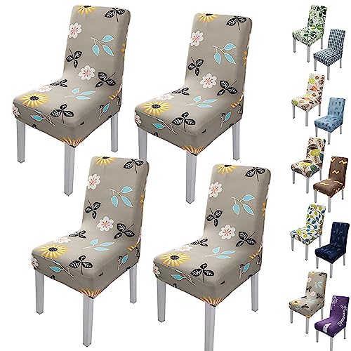 Zeyeo Stretch Chair Cover for Dining Room Set of 1/2/4/6 Modern Style Parson Chair Slipcovers Jacquard Design Seat Cover Universal Washable Seat Protector for Hotel Banquet Restaurant,Flower a 2pcs(Le von Zeyeo