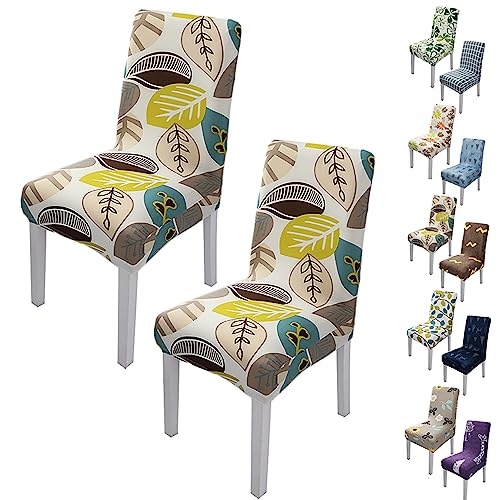 Zeyeo Stretch Chair Cover for Dining Room Set of 1/2/4/6 Modern Style Parson Chair Slipcovers Jacquard Design Seat Cover Universal Washable Seat Protector for Hotel Banquet Restaurant,Flower a 2pcs(Le von Zeyeo