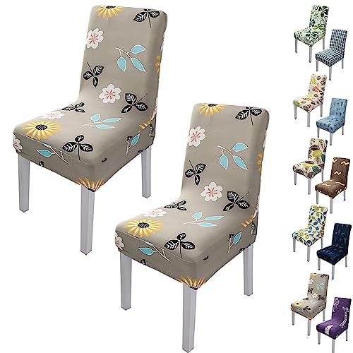 Zeyeo Stretch Chair Cover for Dining Room Set of 1/2/4/6 Modern Style Parson Chair Slipcovers Jacquard Design Seat Cover Universal Washable Seat Protector for Hotel Banquet Restaurant,Flower a 2pcs(Le von Zeyeo