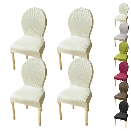 Zeyeo Stretch-Esszimmerstuhl-Schonbezug Mit Runder Rückenlehne, Größe M/L, Elastischer Jacquard-Schutz Mit Rautenmuster Für Hotels(A 4pcs,Medium) von Zeyeo