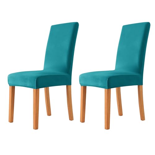 Zeyeo Stretch-Esszimmerstuhlhussen Aus Samt, 2er-/4er-/6er-Set, Weiche, Waschbare Schonbezüge Für Esszimmer-Bankettstühle(Turquoise Blue,2Pcs) von Zeyeo