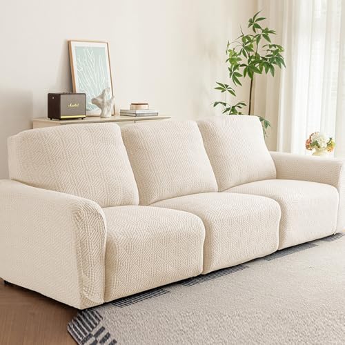 Zeyeo Stretch Jacquard Liegestuhl Abdeckungen 4Pcs Waschbar Fleck Tier Haar Schutz(Beige,1seat/4pcs) von Zeyeo