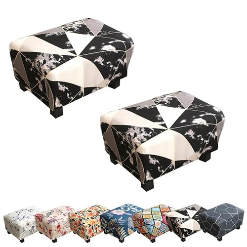 Zeyeo Stretch-Ottoman-Schonbezug Mit Elastischen Bändern – Bedruckter Pouf-Schutz Für Haustiere, Strapazierfähiger Möbelbezug(F 2pcs) von Zeyeo