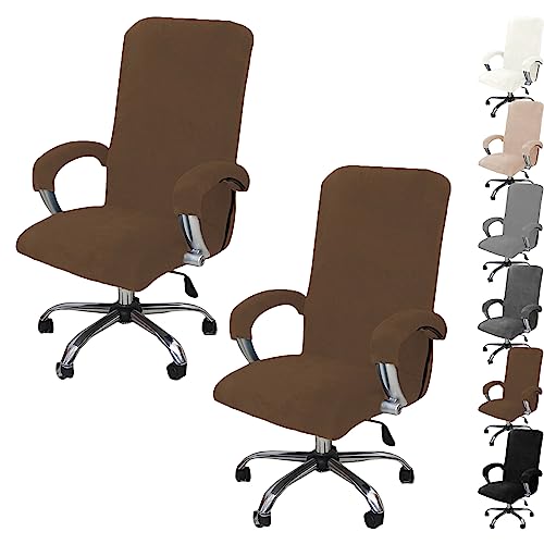 Zeyeo Stretch-Schreibtischstuhlbezüge Aus Samt – 1er-/2er-/4er-/6er-Set – Universeller Schonbezug Für Büro-/Gaming-Stühle(Brown 2pcs,Large) von Zeyeo