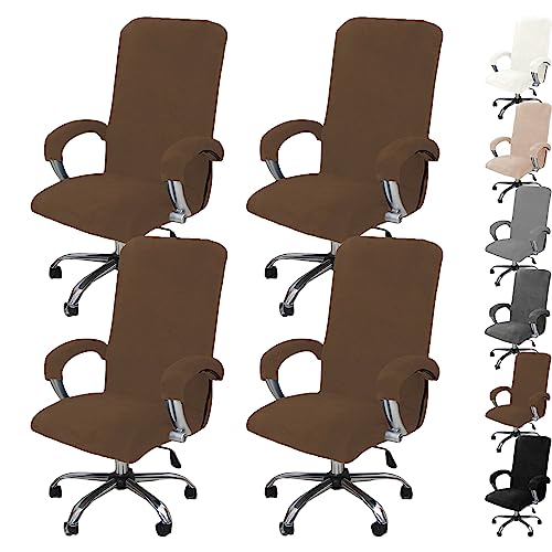 Zeyeo Stretch-Schreibtischstuhlbezüge Aus Samt – 1er-/2er-/4er-/6er-Set – Universeller Schonbezug Für Büro-/Gaming-Stühle(Brown 4pcs,X-Large) von Zeyeo