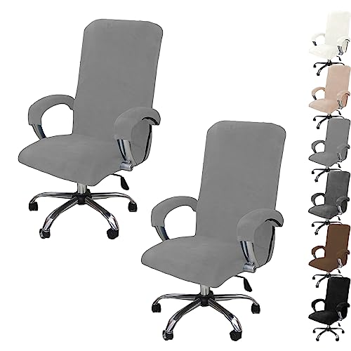 Zeyeo Stretch-Schreibtischstuhlbezüge Aus Samt – 1er-/2er-/4er-/6er-Set – Universeller Schonbezug Für Büro-/Gaming-Stühle(Grey 2pcs,X-Large) von Zeyeo