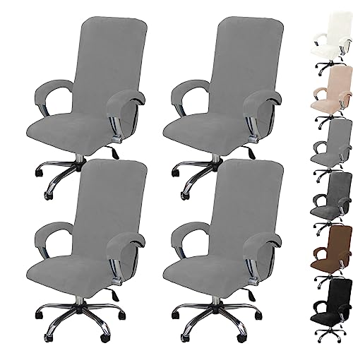 Zeyeo Stretch-Schreibtischstuhlbezüge Aus Samt – 1er-/2er-/4er-/6er-Set – Universeller Schonbezug Für Büro-/Gaming-Stühle(Grey 4pcs,Large) von Zeyeo