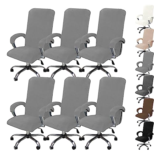 Zeyeo Stretch-Schreibtischstuhlbezüge Aus Samt – 1er-/2er-/4er-/6er-Set – Universeller Schonbezug Für Büro-/Gaming-Stühle(Grey 6pcs,X-Large) von Zeyeo