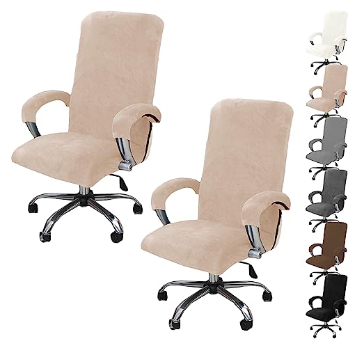 Zeyeo Stretch-Schreibtischstuhlbezüge Aus Samt – 1er-/2er-/4er-/6er-Set – Universeller Schonbezug Für Büro-/Gaming-Stühle(Khaki 2pcs,Large) von Zeyeo