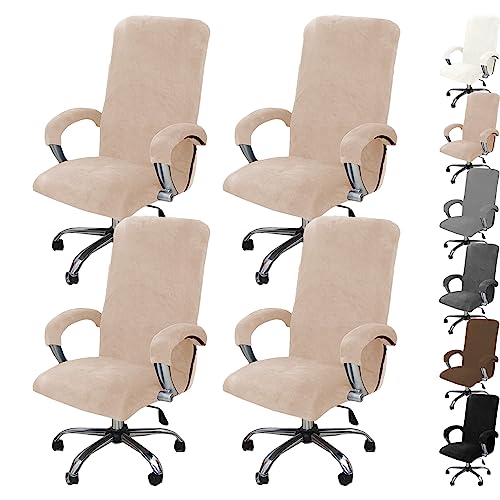 Zeyeo Stretch-Schreibtischstuhlbezüge Aus Samt – 1er-/2er-/4er-/6er-Set – Universeller Schonbezug Für Büro-/Gaming-Stühle(Khaki 4pcs,X-Large) von Zeyeo