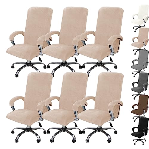Zeyeo Stretch-Schreibtischstuhlbezüge Aus Samt – 1er-/2er-/4er-/6er-Set – Universeller Schonbezug Für Büro-/Gaming-Stühle(Khaki 6pcs,X-Large) von Zeyeo