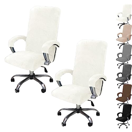 Zeyeo Stretch-Schreibtischstuhlbezüge Aus Samt – 1er-/2er-/4er-/6er-Set – Universeller Schonbezug Für Büro-/Gaming-Stühle(White 2pcs,X-Large) von Zeyeo
