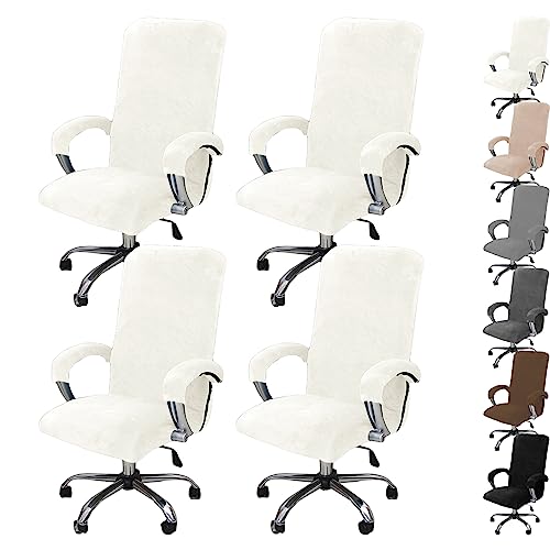 Zeyeo Stretch-Schreibtischstuhlbezüge Aus Samt – 1er-/2er-/4er-/6er-Set – Universeller Schonbezug Für Büro-/Gaming-Stühle(White 4pcs,Large) von Zeyeo