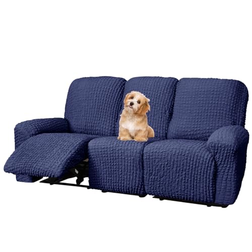 Zeyeo Stretch-Seersucker-Liegesessel-Bezüge Mit Elastischer Unterseite, Möbelschutz, Der An Ort Und Stelle Bleibt, Waschbar(Royal Blue,3 Seater) von Zeyeo