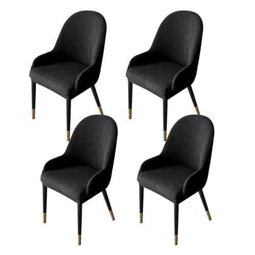 Zeyeo Stretch-Sesselhussen Mit Runder, Gebogener Rückenlehne, 2er-/4er-/6er-Set, Esszimmerstuhl-Schutz Mit Armlehne(Black,4Pcs) von Zeyeo