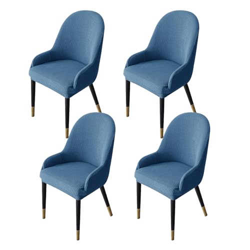 Zeyeo Stretch-Sesselhussen Mit Runder, Gebogener Rückenlehne, 2er-/4er-/6er-Set, Esszimmerstuhl-Schutz Mit Armlehne(Blue,4Pcs) von Zeyeo