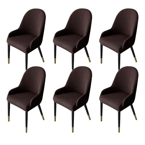 Zeyeo Stretch-Sesselhussen Mit Runder, Gebogener Rückenlehne, 2er-/4er-/6er-Set, Esszimmerstuhl-Schutz Mit Armlehne(Brown,6Pcs) von Zeyeo