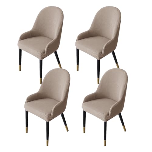 Zeyeo Stretch-Sesselhussen Mit Runder, Gebogener Rückenlehne, 2er-/4er-/6er-Set, Esszimmerstuhl-Schutz Mit Armlehne(Khaki,4Pcs) von Zeyeo