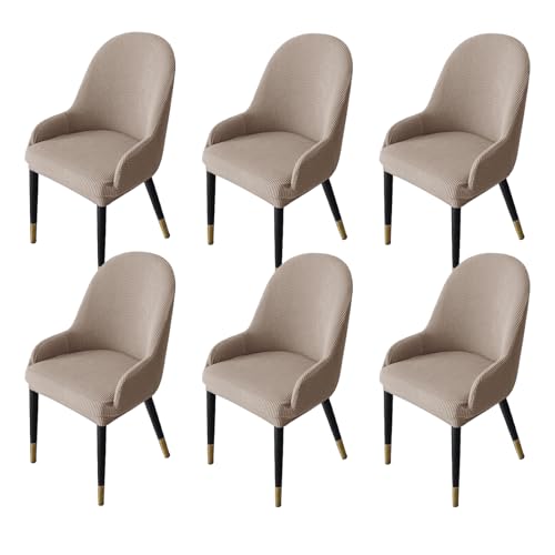 Zeyeo Stretch-Sesselhussen Mit Runder, Gebogener Rückenlehne, 2er-/4er-/6er-Set, Esszimmerstuhl-Schutz Mit Armlehne(Khaki,6Pcs) von Zeyeo
