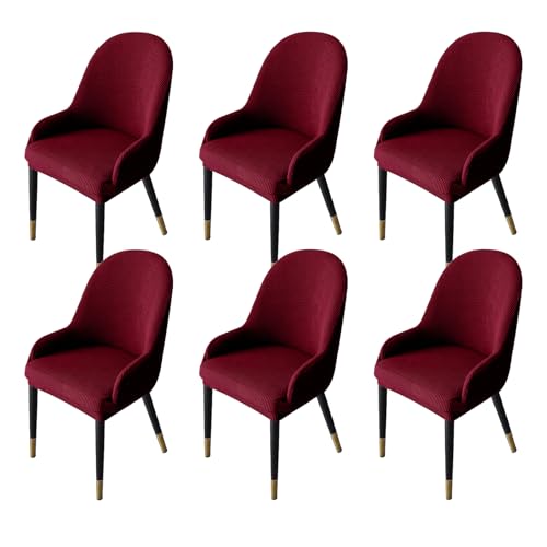 Zeyeo Stretch-Sesselhussen Mit Runder, Gebogener Rückenlehne, 2er-/4er-/6er-Set, Esszimmerstuhl-Schutz Mit Armlehne(Red,6Pcs) von Zeyeo