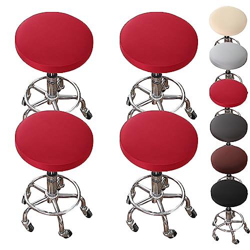 Zeyeo Stretch-Sitzbezüge Für Runde Hocker, 1–6er-Set, Elastische Barhocker-Schonbezüge Für Drehbare Thekenhocker(Red 4pcs) von Zeyeo