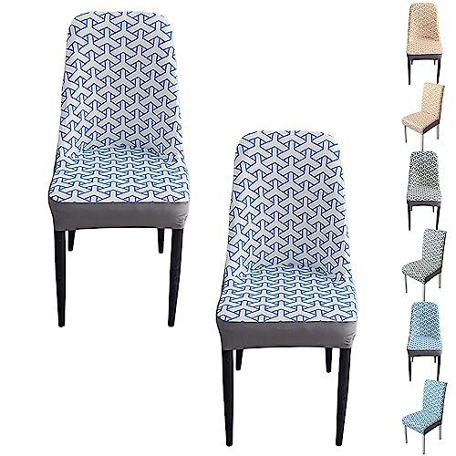 Zeyeo Stretch-Stuhlbezüge Mit Gebogener Rückenlehne, Moderne Jacquard-Schonbezüge, 1er-/2er-/4er-Set, Waschbarer Esszimmerschutz(Blue Curved Back 2pcs) von Zeyeo