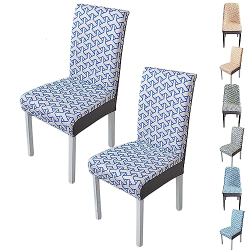 Zeyeo Stretch-Stuhlbezüge Mit Gebogener Rückenlehne, Moderne Jacquard-Schonbezüge, 1er-/2er-/4er-Set, Waschbarer Esszimmerschutz(Blue Straight Back 2pcs) von Zeyeo