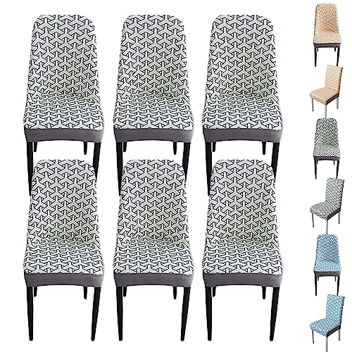 Zeyeo Stretch-Stuhlbezüge Mit Gebogener Rückenlehne, Moderne Jacquard-Schonbezüge, 1er-/2er-/4er-Set, Waschbarer Esszimmerschutz(Grey Curved Back 6pcs) von Zeyeo