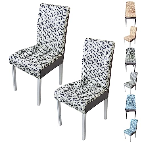 Zeyeo Stretch-Stuhlbezüge Mit Gebogener Rückenlehne, Moderne Jacquard-Schonbezüge, 1er-/2er-/4er-Set, Waschbarer Esszimmerschutz(Grey Straight Back 2pcs) von Zeyeo