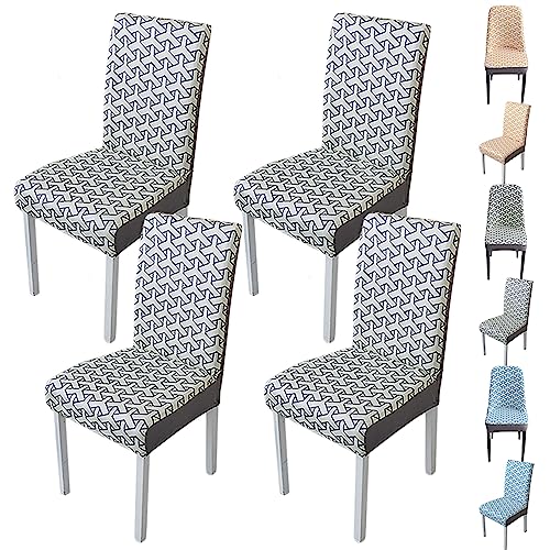 Zeyeo Stretch-Stuhlbezüge Mit Gebogener Rückenlehne, Moderne Jacquard-Schonbezüge, 1er-/2er-/4er-Set, Waschbarer Esszimmerschutz(Grey Straight Back 4pcs) von Zeyeo