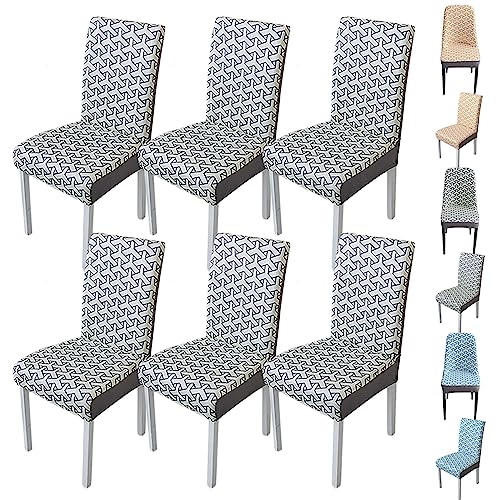 Zeyeo Stretch-Stuhlbezüge Mit Gebogener Rückenlehne, Moderne Jacquard-Schonbezüge, 1er-/2er-/4er-Set, Waschbarer Esszimmerschutz(Grey Straight Back 6pcs) von Zeyeo