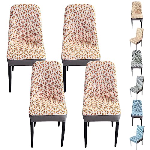 Zeyeo Stretch-Stuhlbezüge Mit Gebogener Rückenlehne, Moderne Jacquard-Schonbezüge, 1er-/2er-/4er-Set, Waschbarer Esszimmerschutz(Orange Curved Back 4pcs) von Zeyeo