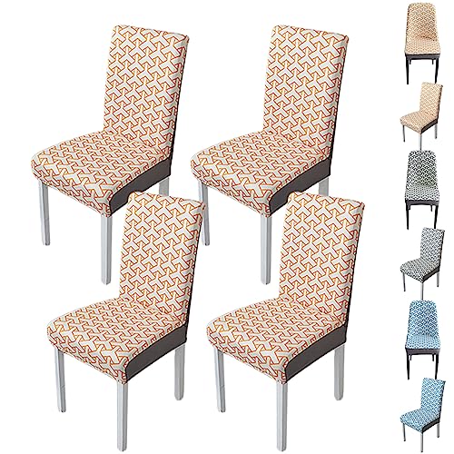 Zeyeo Stretch-Stuhlbezüge Mit Gebogener Rückenlehne, Moderne Jacquard-Schonbezüge, 1er-/2er-/4er-Set, Waschbarer Esszimmerschutz(Orange Straight Back 4pcs) von Zeyeo