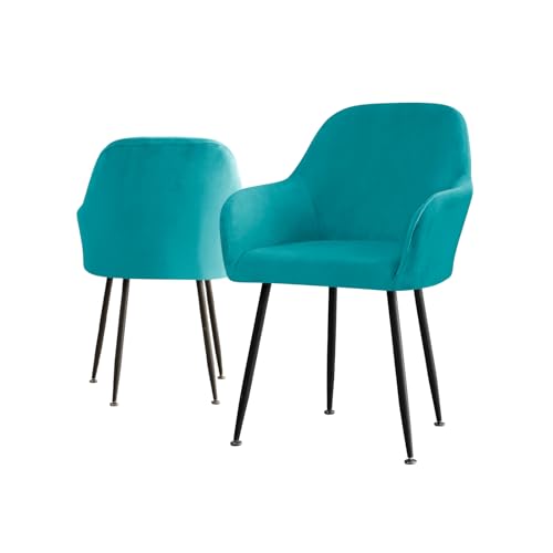 Zeyeo Stretch-Stuhlbezug Aus Samt Für Esszimmerstühle Mit Gebogener Rückenlehne Und Armlehnen, Wasserfest, Mid Century Modern, Für Zuhause, Küche Und Büro(Turquoise Blue,4Pcs) von Zeyeo