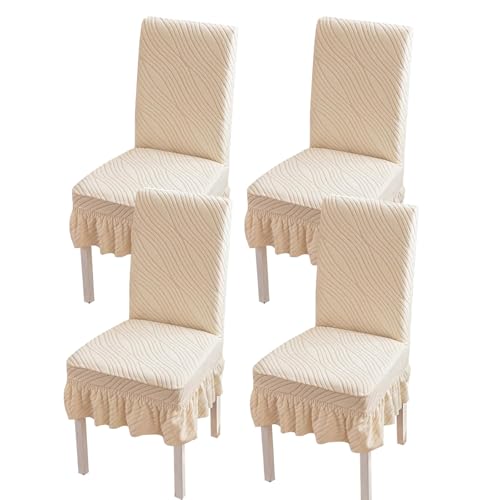 Zeyeo Stretch-Stuhlhussen Für Esszimmerstühle Mit Rock – 2er-/4er-/6er-Set, Abnehmbar, Waschbar, Kratzfester Schutz Für Küchen- Und Bankettstühle(Beige,4PCS) von Zeyeo