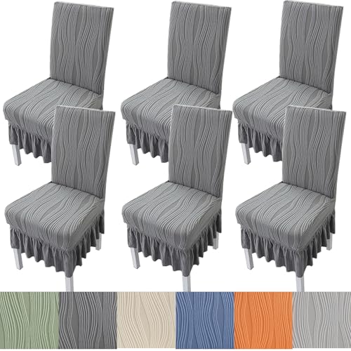 Zeyeo Stretch-Stuhlhussen Für Esszimmerstühle Mit Rock – Abnehmbarer, Waschbarer Sitzschutz Für Küche, Schminktisch Und Wohnzimmer, Mid-Century Modern-Stil(Dark Gray,6PCS) von Zeyeo