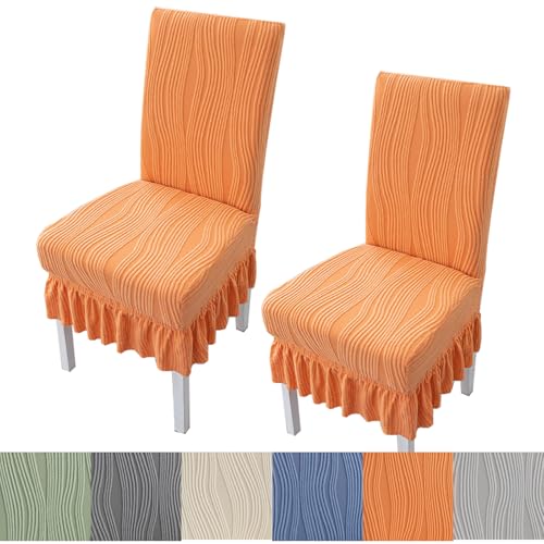 Zeyeo Stretch-Stuhlhussen Für Esszimmerstühle Mit Rock – Abnehmbarer, Waschbarer Sitzschutz Für Küche, Schminktisch Und Wohnzimmer, Mid-Century Modern-Stil(Green,2PCS) von Zeyeo